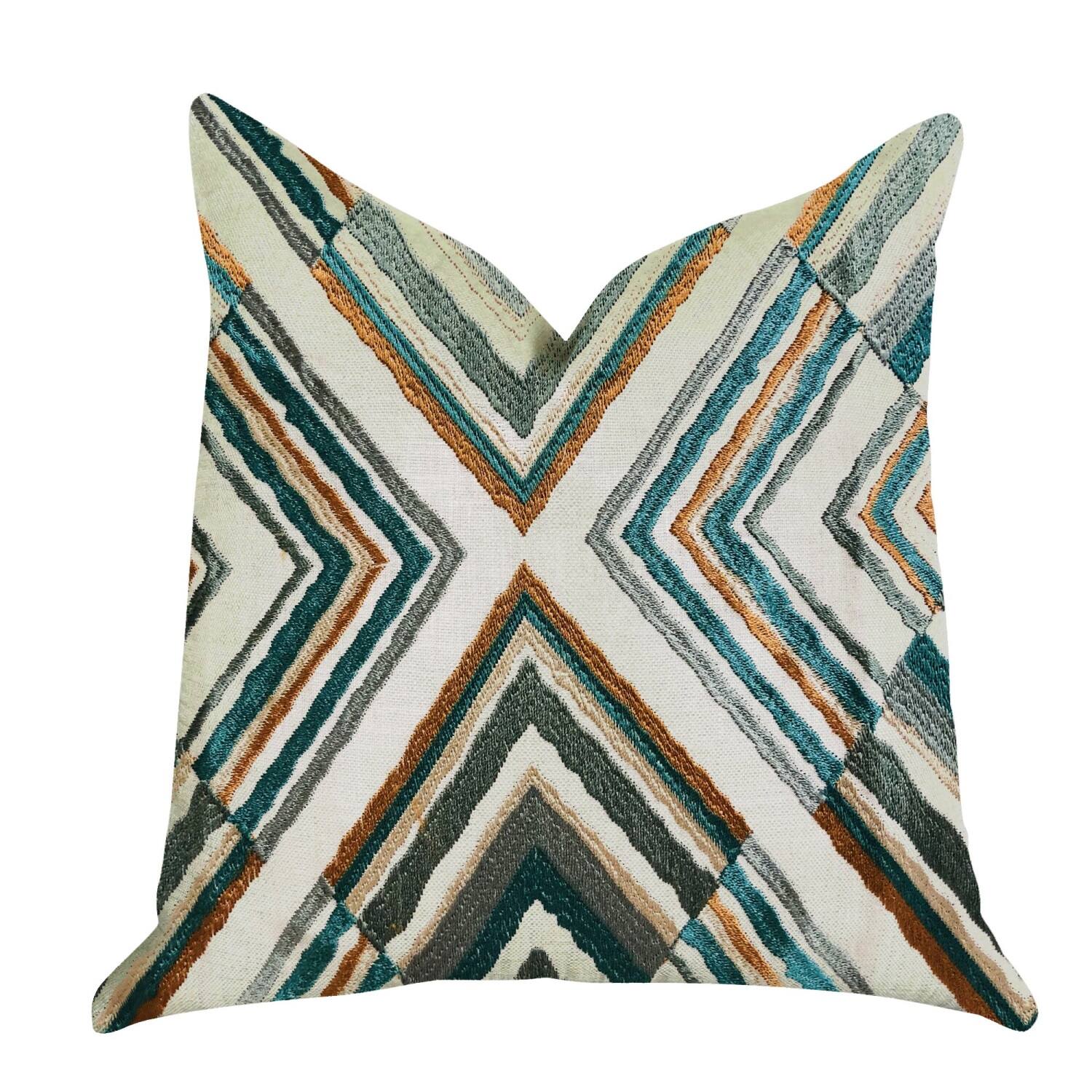 Front. Plutus Brands - Crescent Peak Luxury Throw Pillow - Double sided 20" x 20" - Multi, Green.