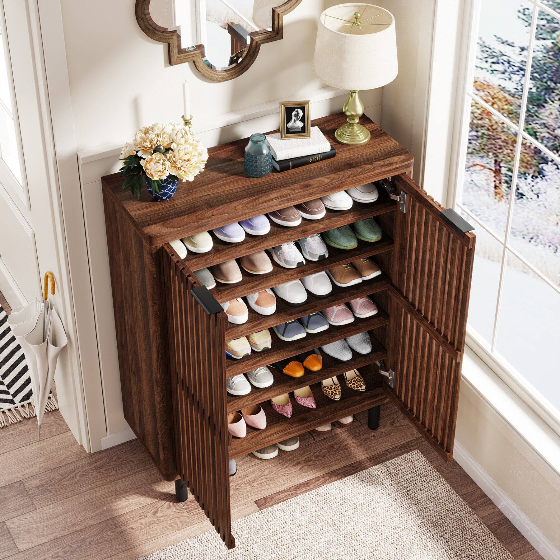 Alt View 1. Tribesigns - Office Storage Cabinet with Storage Shelves, for Everyday Organization in Workspaces and Office Reception Areas - Brown.