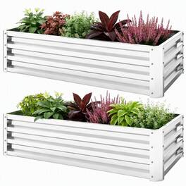 RYHNUYNE - Galvanized Steel Raised Garden Bed 47.25x23.5x12 Inch Open Bottom Planter Box for Vegetables Flowers - Silver