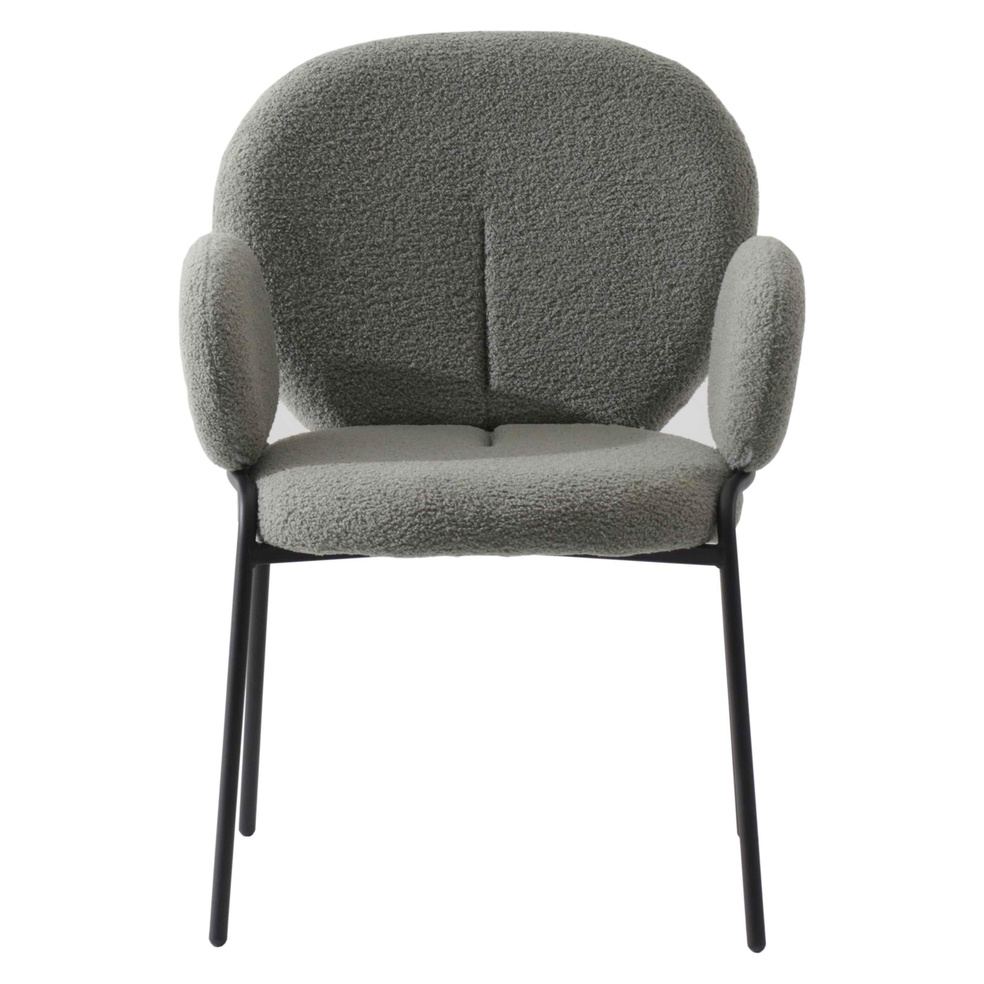 Alt View 1. LeisureMod - Celestial 4-PCS Modern Boucle Accent Chair with Arms, Padded Cushion Kitchen Chair, Powder-Coated Black Frame - Green.