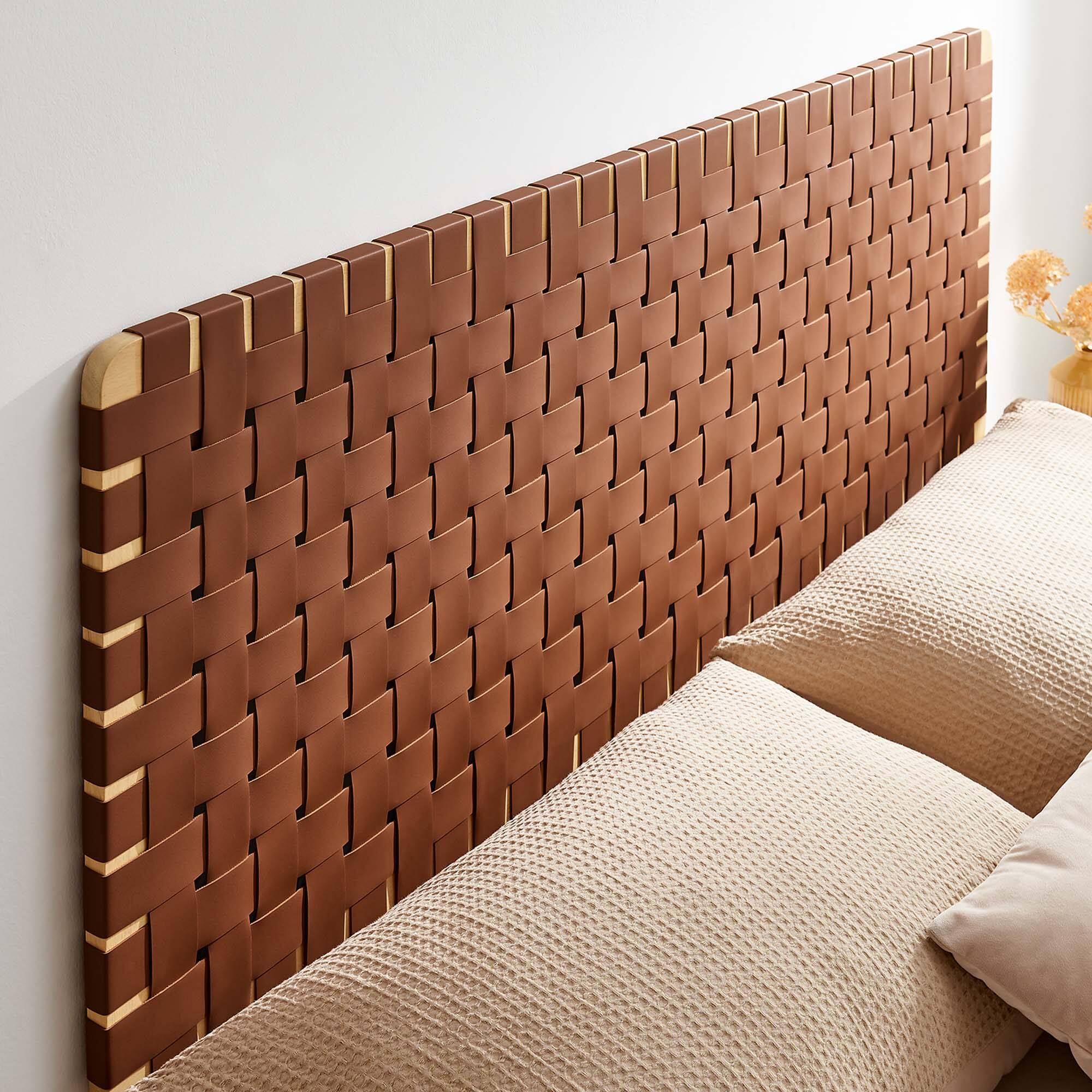 Alt View 3. Modway - Sparta Weave Wall-Mount Vegan Leather Queen Headboard by Modway - Brown.