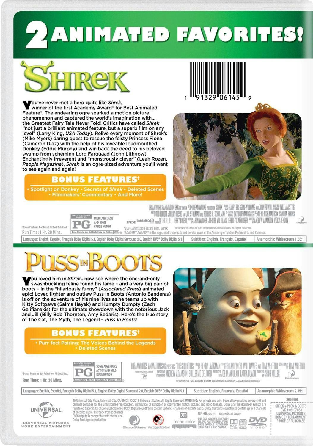 Back. Shrek/Puss in Boots (DVD Double Feature) [DVD].