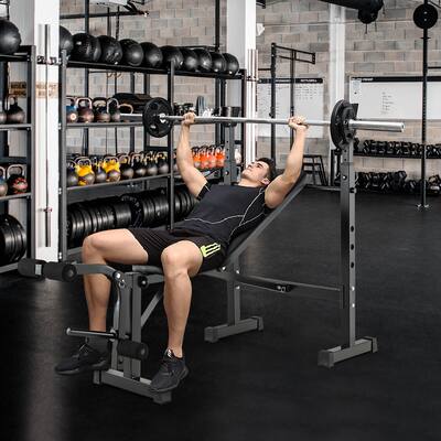 Costway Adjustable Incline Weight Bench Barbell Rack Set