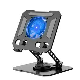 HongFei - Laptop Cooling Stand with Turbo Fan, Adjustable Height & Angle, 360° Rotating Aluminum Riser for Up to 15.6” - Black