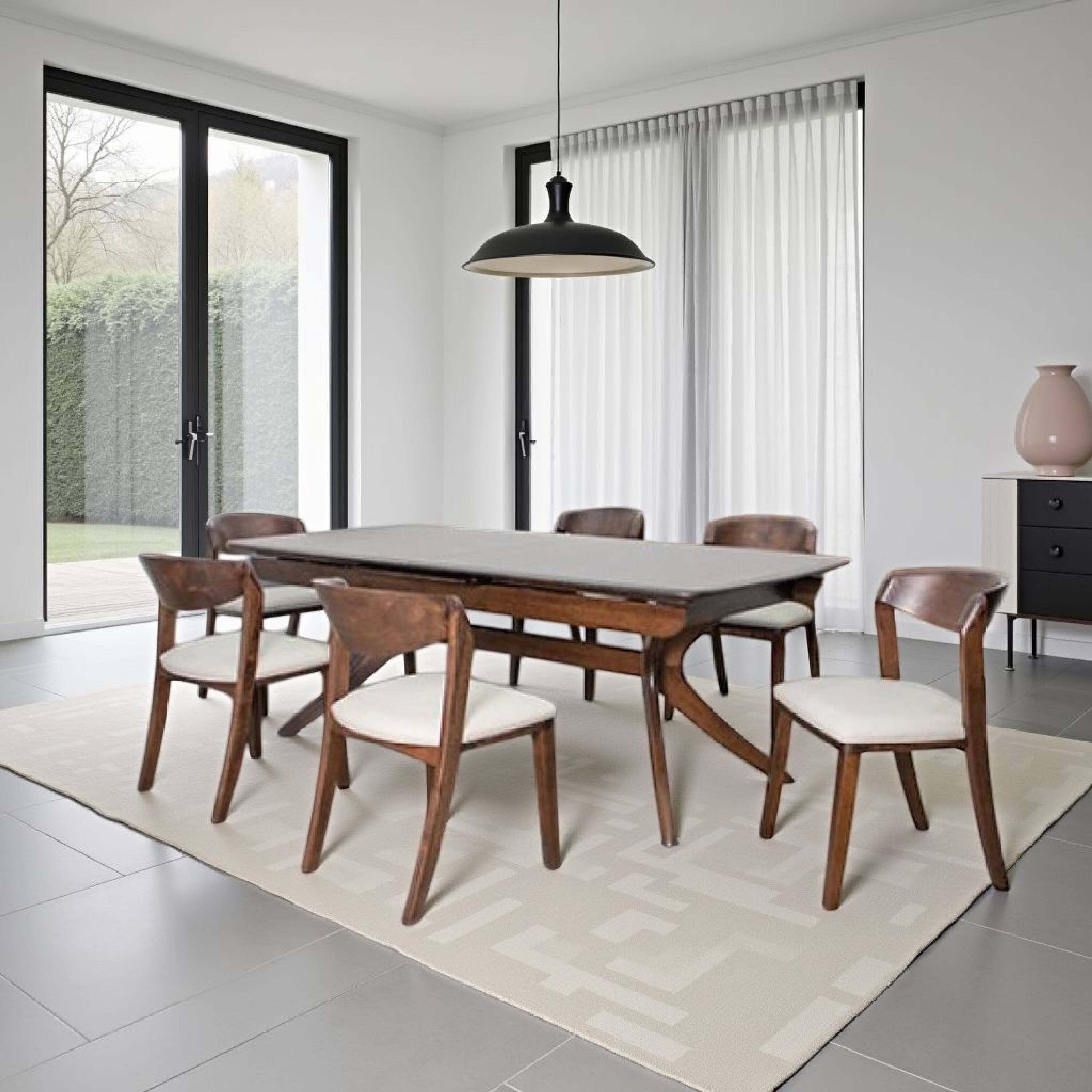 Alt View 5. Manhattan Lane - Viki 82-102 Inch Dining Table, Curved Legs Extendable Brown Solid Wood - Walnut Brown.