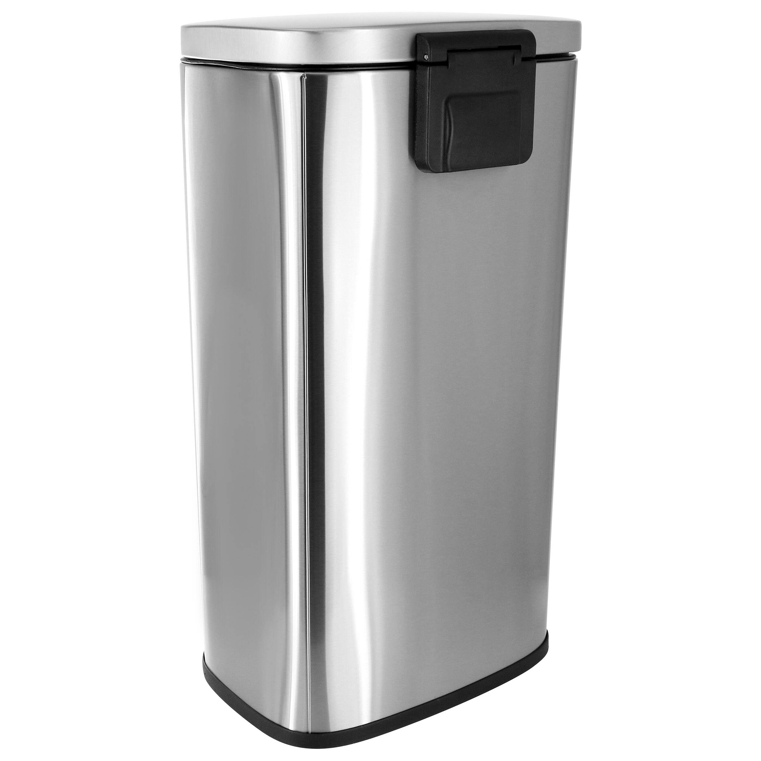 Angle. Elama - Elama Dual 8 Gallon 30 Liter Rectangular Stainless Steel Twin Step Trash Bins Slow Close in Matte Silver - Silver.
