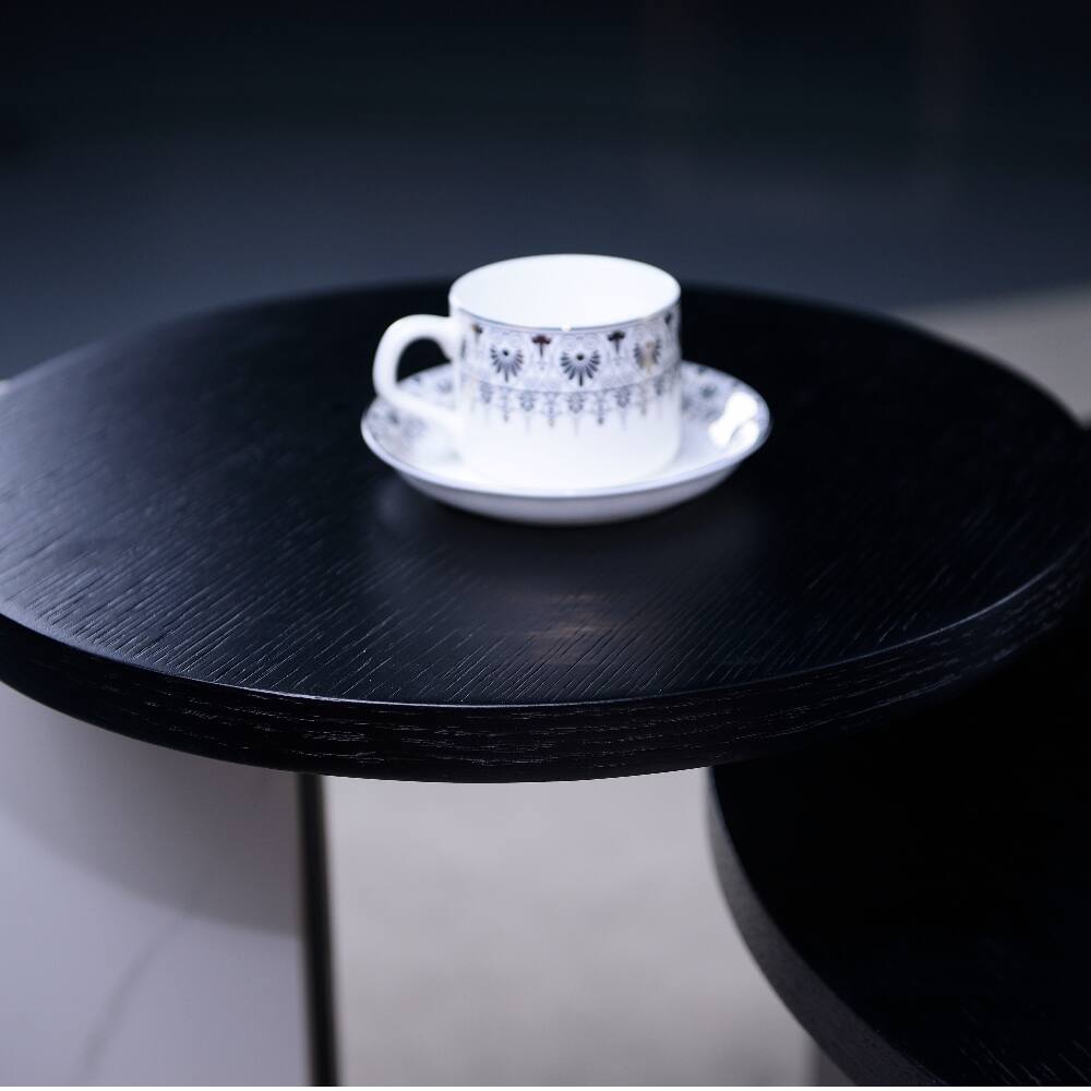 Alt View 8. Loheer - Loheer Round Coffee Table Set Black Oak Veneer Sintered Stone Legs MDF Side Table Living Room Sofa Table White and Black - White+Black.