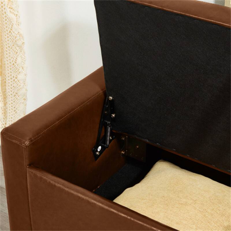Alt View 4. HTUTWOO - Storage Ottoman Bench for Bedroom Living Room Hallway - 48" Upholstered Tufted Faux Leather PU Ottoman with Storage - Brown.