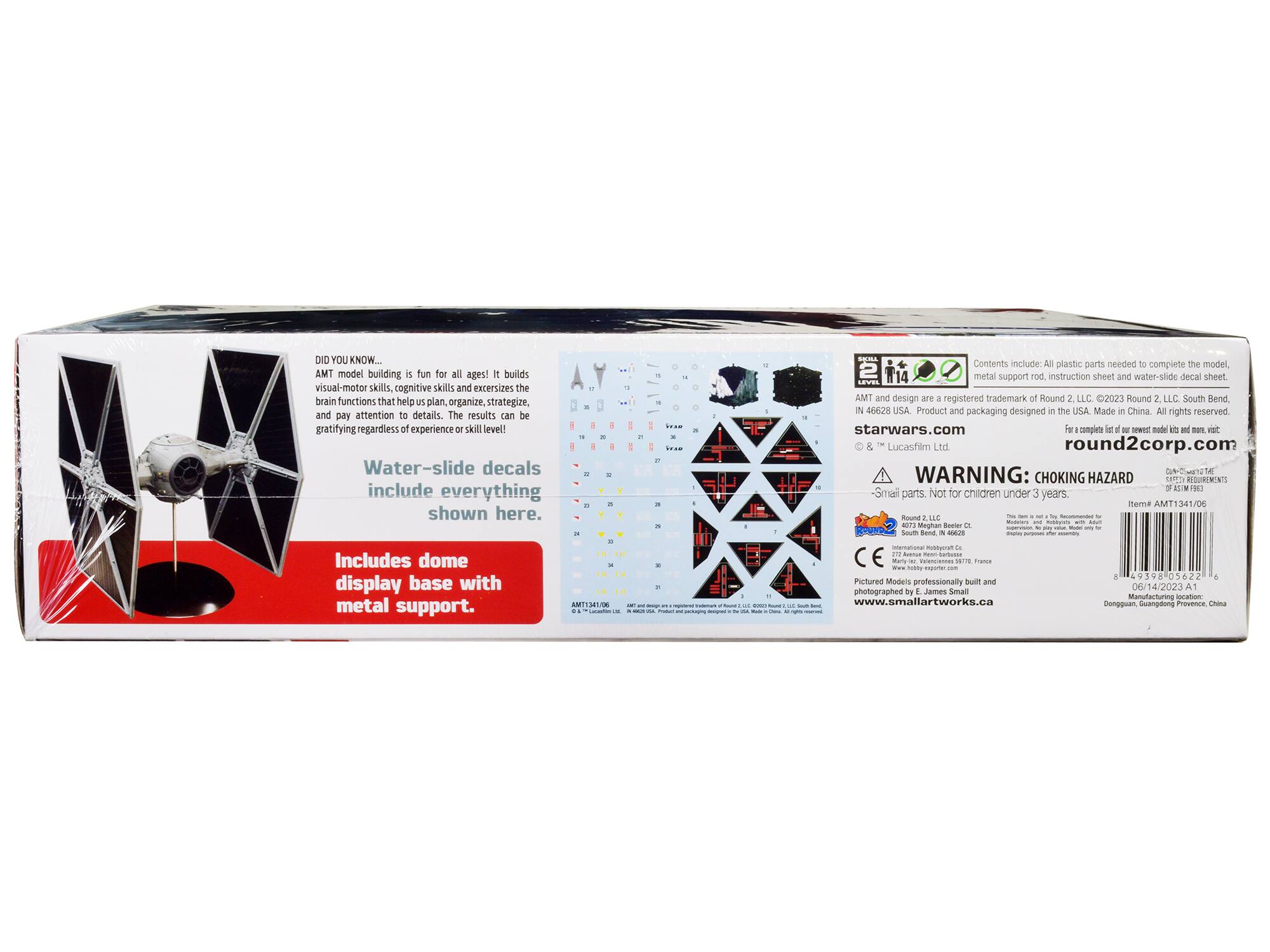 DID YOU KNOW...
AMT model building is fun for all ages! It builds visual-motor skills, cognitive skills and exercises the brain functions that help us plan, organize, strategize, and pay attention to details. The results can be gratifying regardless of experience or skill level!

Water-slide decals - include everything shown here.

Includes dome display base with metal support.

Contents include: All plastic parts needed to complete the model, metal support rod, instruction sheet and water-slide decal sheet.

AMT and design are registered trademark of Round 2, LLC ©2023 Round 2, LLC South Bend, IN 46628 USA. Product and packaging designed in the USA Made in China. All rights reserved.

WARNING: CHOKING HAZARD - Small parts. Not for children under 3 years.

starwars.com
© & ™ Lucasfilm Ltd.

round2corp.com

AMT1341/06

AMT and design are registered trademarks of Round 2, LLC. ©2023 Round 2, LLC South Bend, IN 46628 USA. Product and packaging designed in the USA. Made in China. All rights reserved.

For a complete list of our