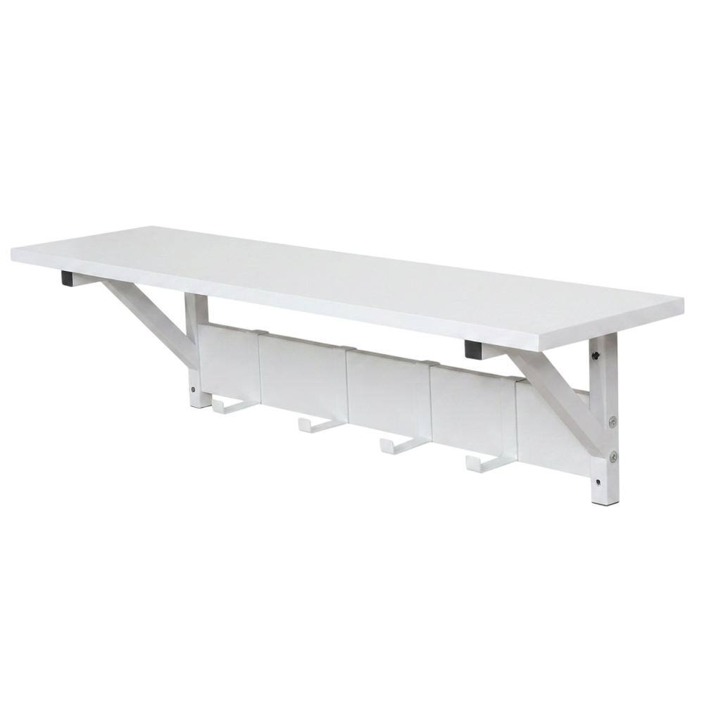 Front. JJS - Floating Shelf Coat Rack - White.