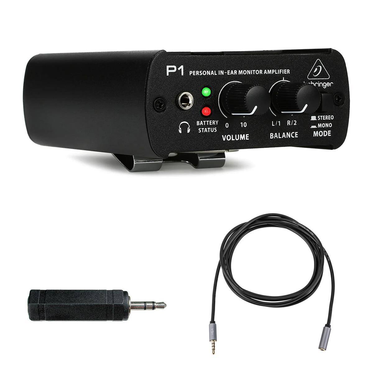 P1 PERSONAL IN-EAR MONITOR AMPLIFIER

- BATTERY STATUS
- VOLUME 0-10
- BALANCE L/1 R/2
- STEREO MONO MODE

hringer