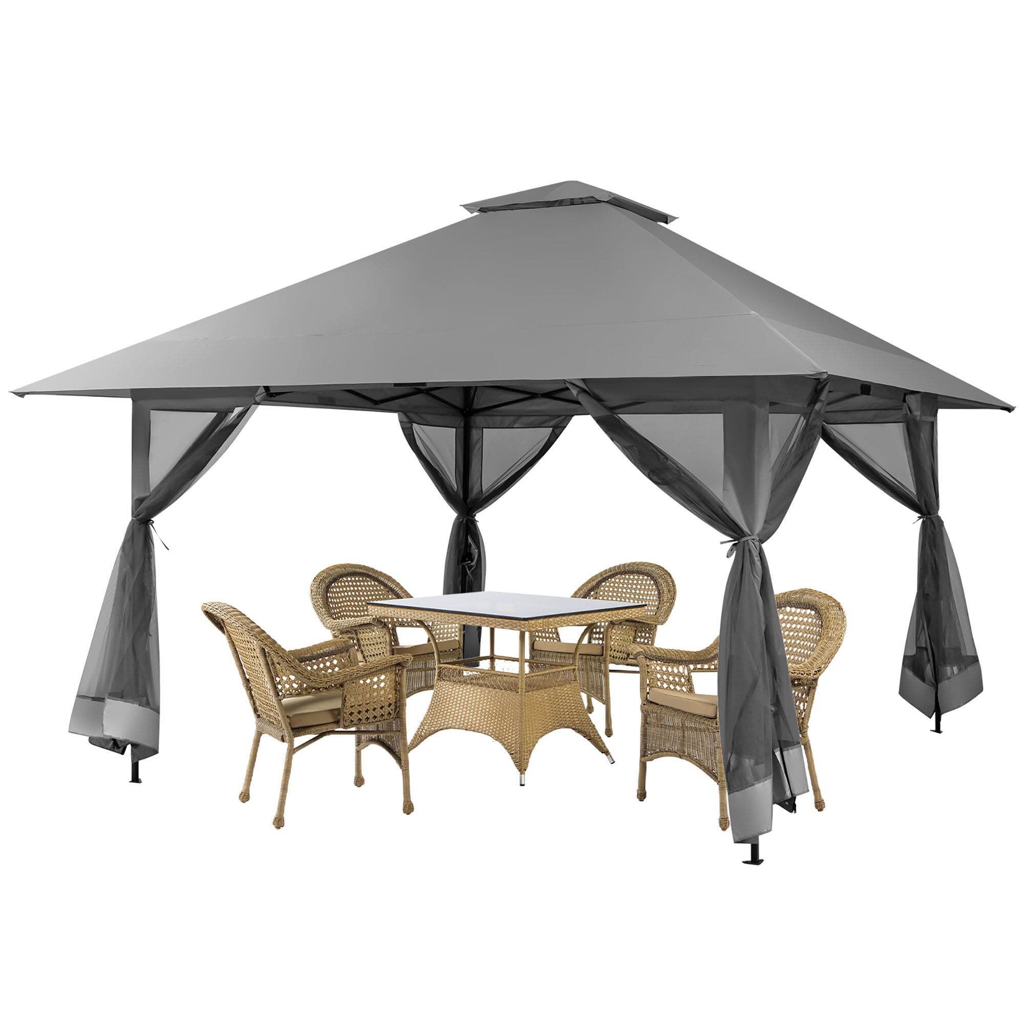 Alt View 4. Gymax - Gymax Outdoor Patio 13' x13' Pop Up Canopy Tent UV50+ Adjust Sun Protection w/ Mesh Sidewall Grey - Grey.