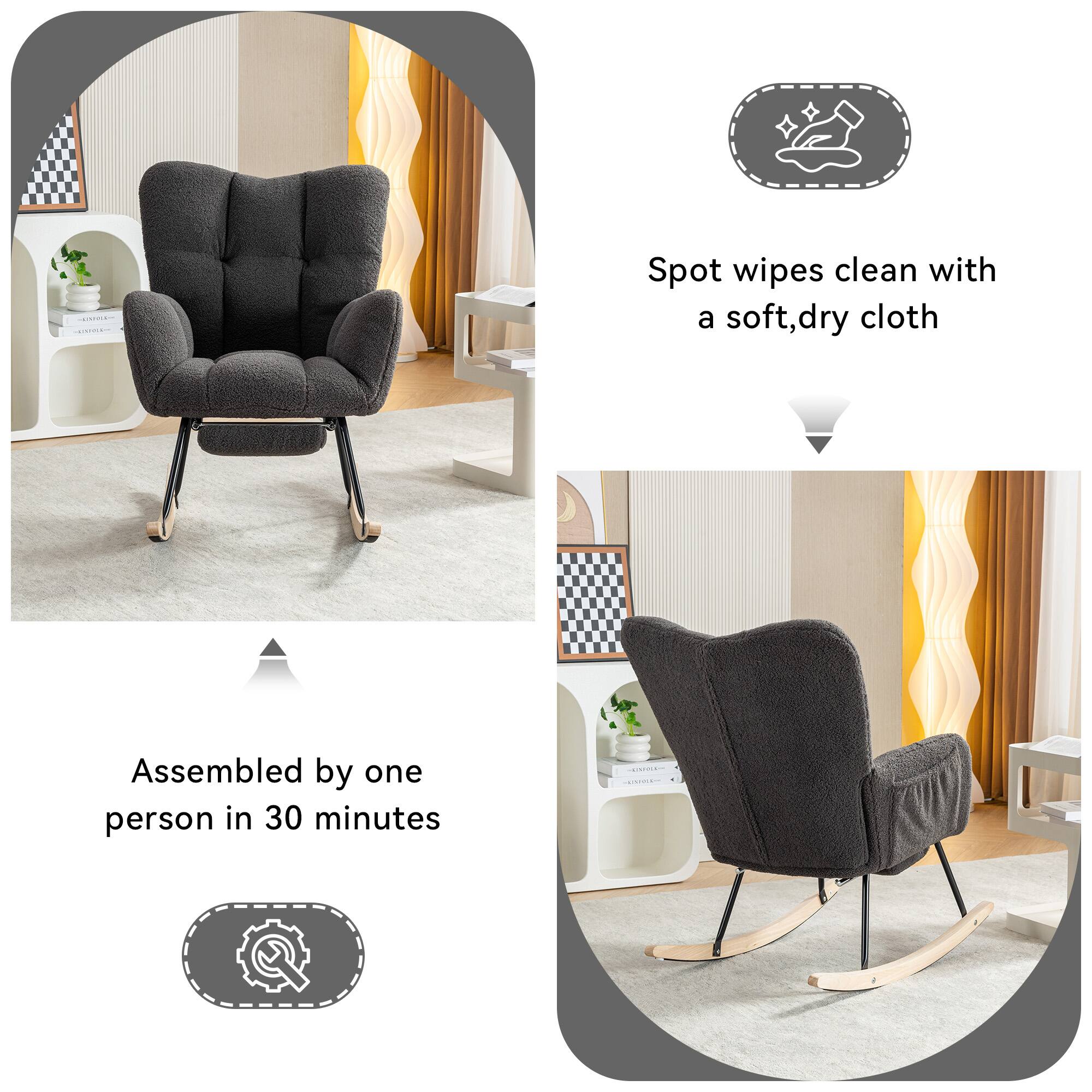 Spot wipes clean with a soft, dry cloth  
Assembled by one person in 30 minutes