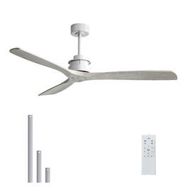 Sofucor - 60 Inch Solid Wood Ceiling Fan With Remote Control Indoor/Outdoor Ceiling Fan with Reversible DC Motor 6 Speed 3 Blades - Silver Grey Without Light