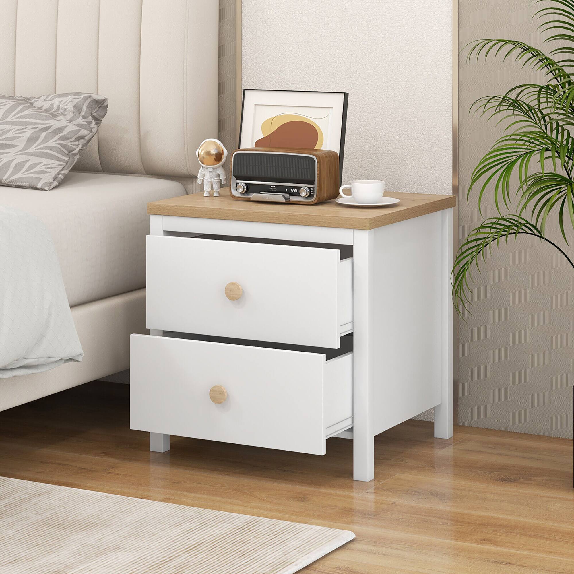 Alt View 1. Gymax - Gymax Nightstand Farmhouse Side End Table w/ Solid Wood Legs & 2 Drawers for Bedroom White - White.