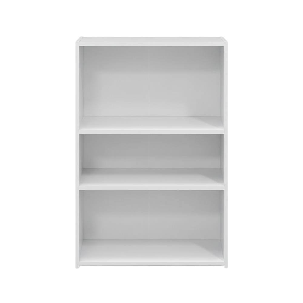 Back. FurniFact - White 3-Shelf Bookcase with Wooden Construction for Living Room and Office - Soft White.