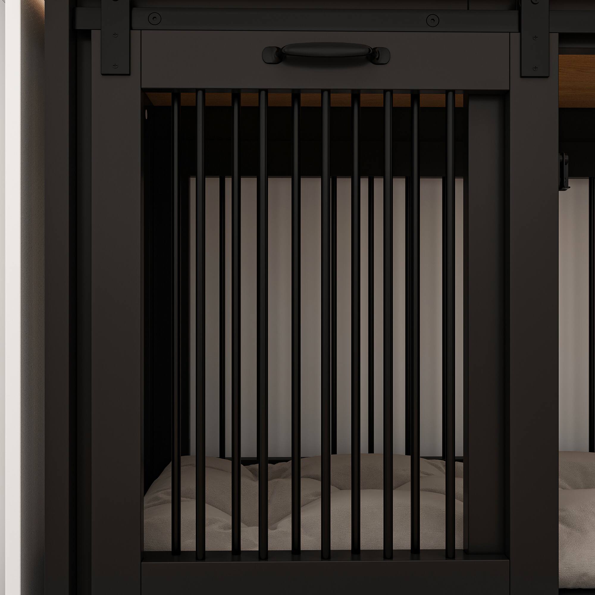 Alt View 9. FUFU&GAGA - Furniture-Style Multi-Dog Cage – Pet Crate with Storage Top, Heavy Duty Iron Frame & Wooden Platform.