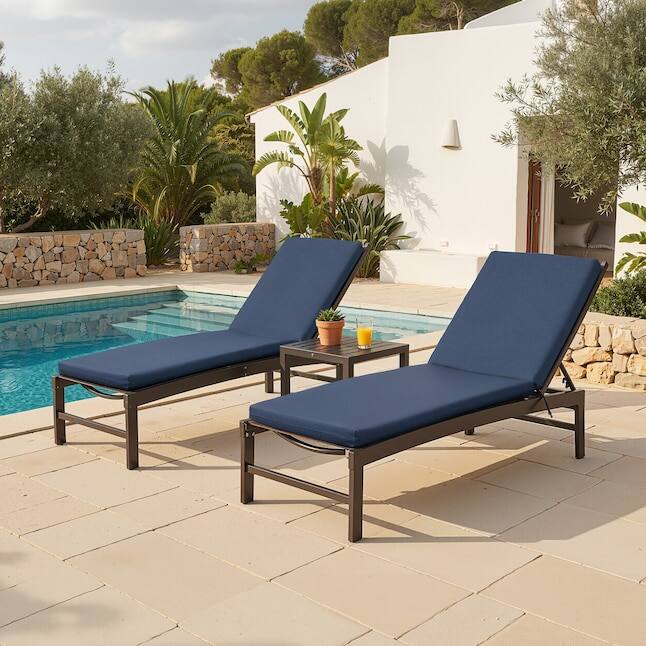 Angle. Crestlive Products - Crestlive Products 1pc 72in Outdoor Water Resistant Chaise Lounge Chair Cushion with Ties Patio lounge cushion - Navy.