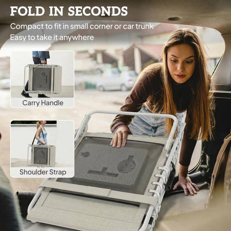 FOLD IN SECONDS  
Compact to fit in small corner or car trunk  
Easy to take it anywhere  

Carry Handle  
Shoulder Strap