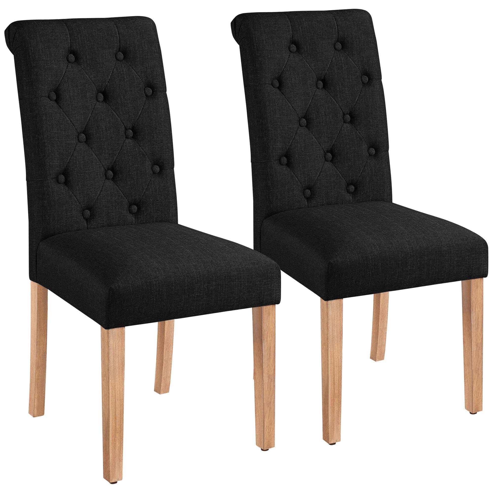 JETRANSPORT - Dining Chairs Set Of 2 Fabric Upholstered Room With Button Tufted High And Solid Wood For Kitchen/living Ro - Black Set of 2