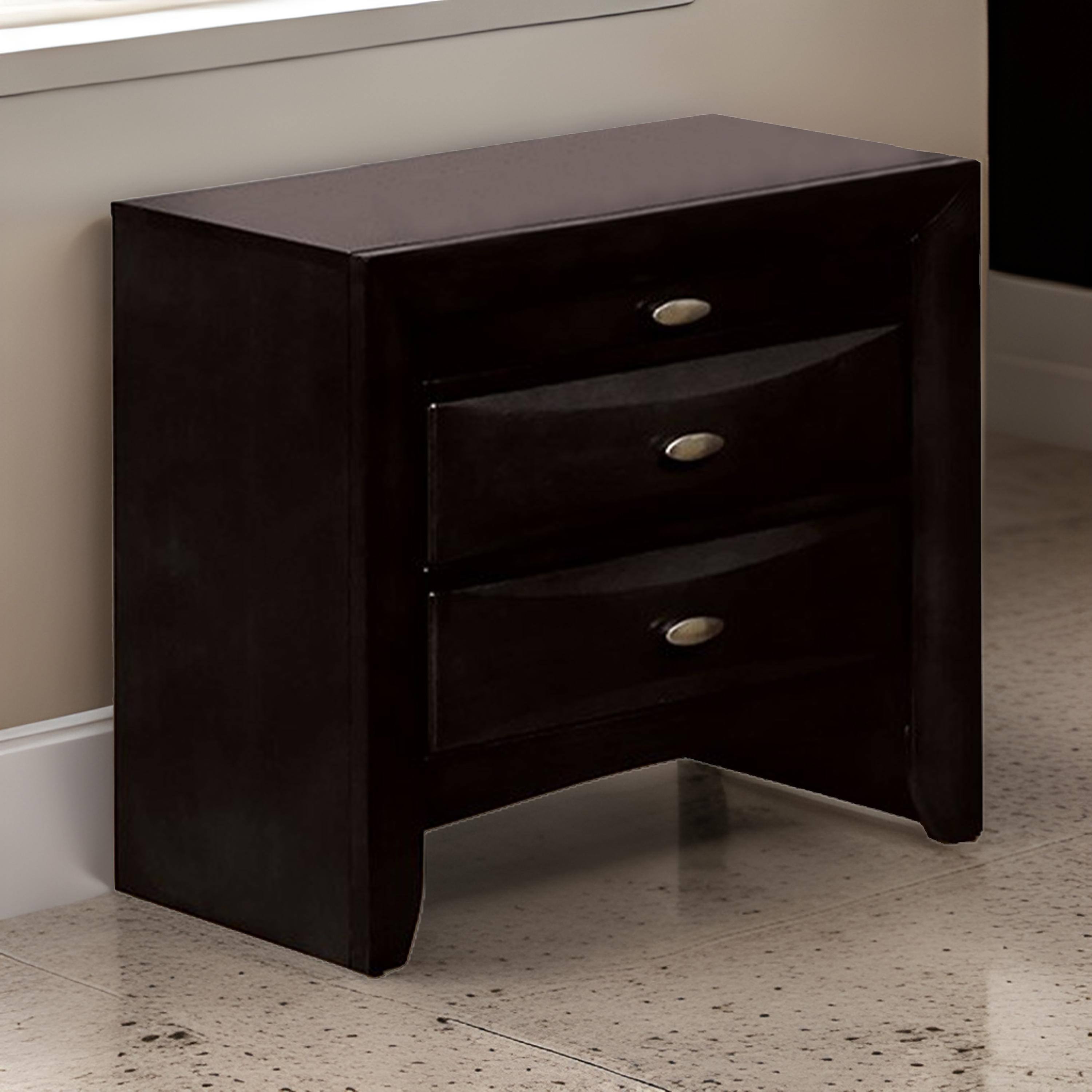 Alt View 5. Manhattan Lane - Simo Nightstand, Spacious Top, Metal Knobs, 3 Drawers, Solid Wood - Black, Nickel.