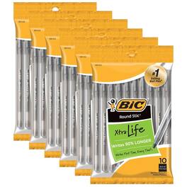 BIC - Round Stic Xtra Life Ballpoint Pen, Medium Point (1.0mm), Black, 10 Per Pack, 6 Packs