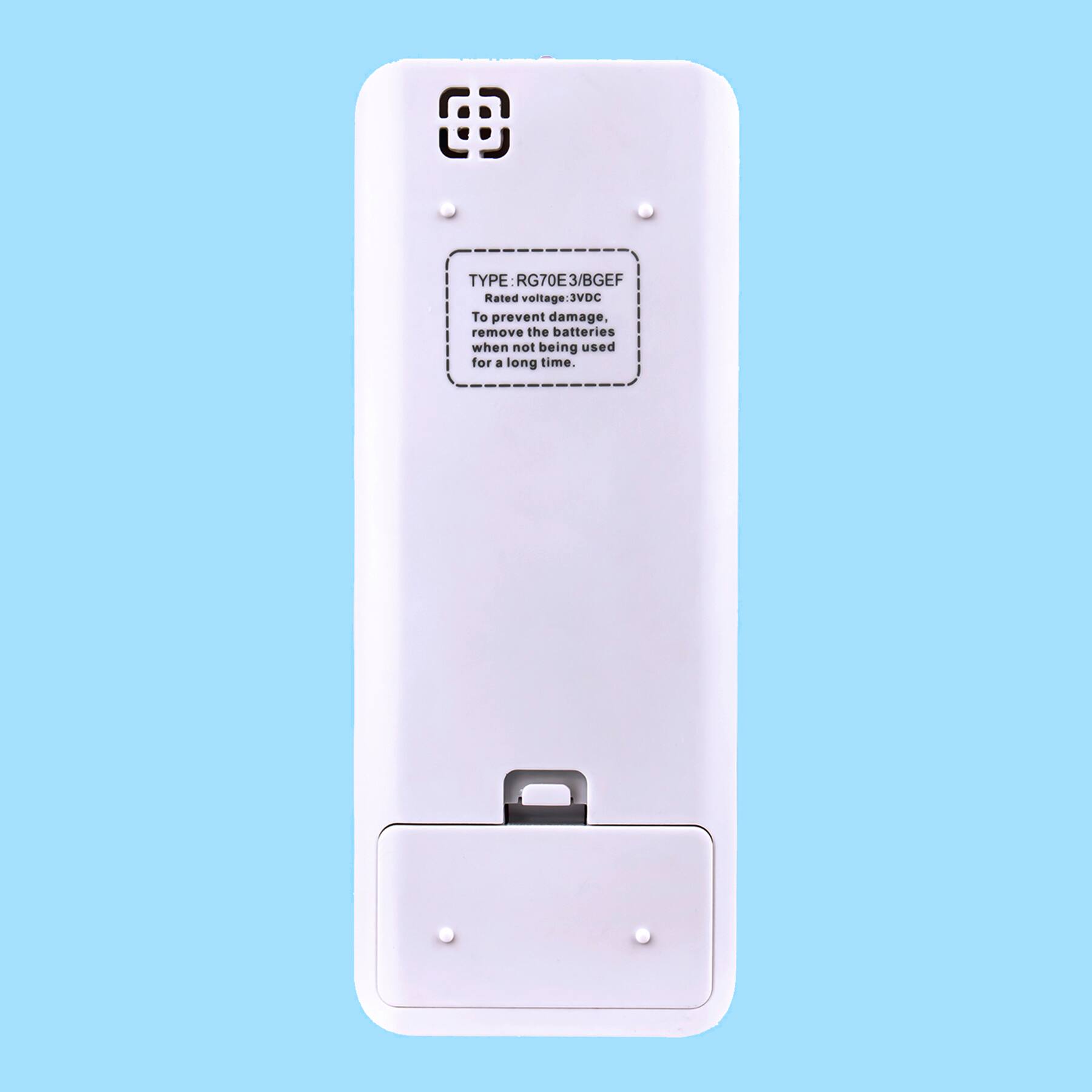 TYPE: RG70E3/BGEF  
Rated voltage: 3VDC  
To prevent damage, remove the batteries when not being used for a long time.