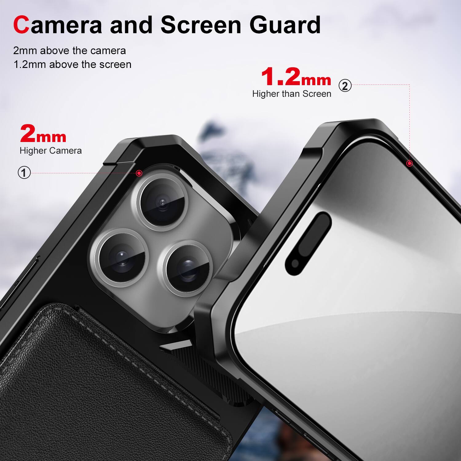 Camera and Screen Guard

2mm above the camera  
1.2mm above the screen

2mm  
Higher Camera

1.2mm  
Higher than Screen