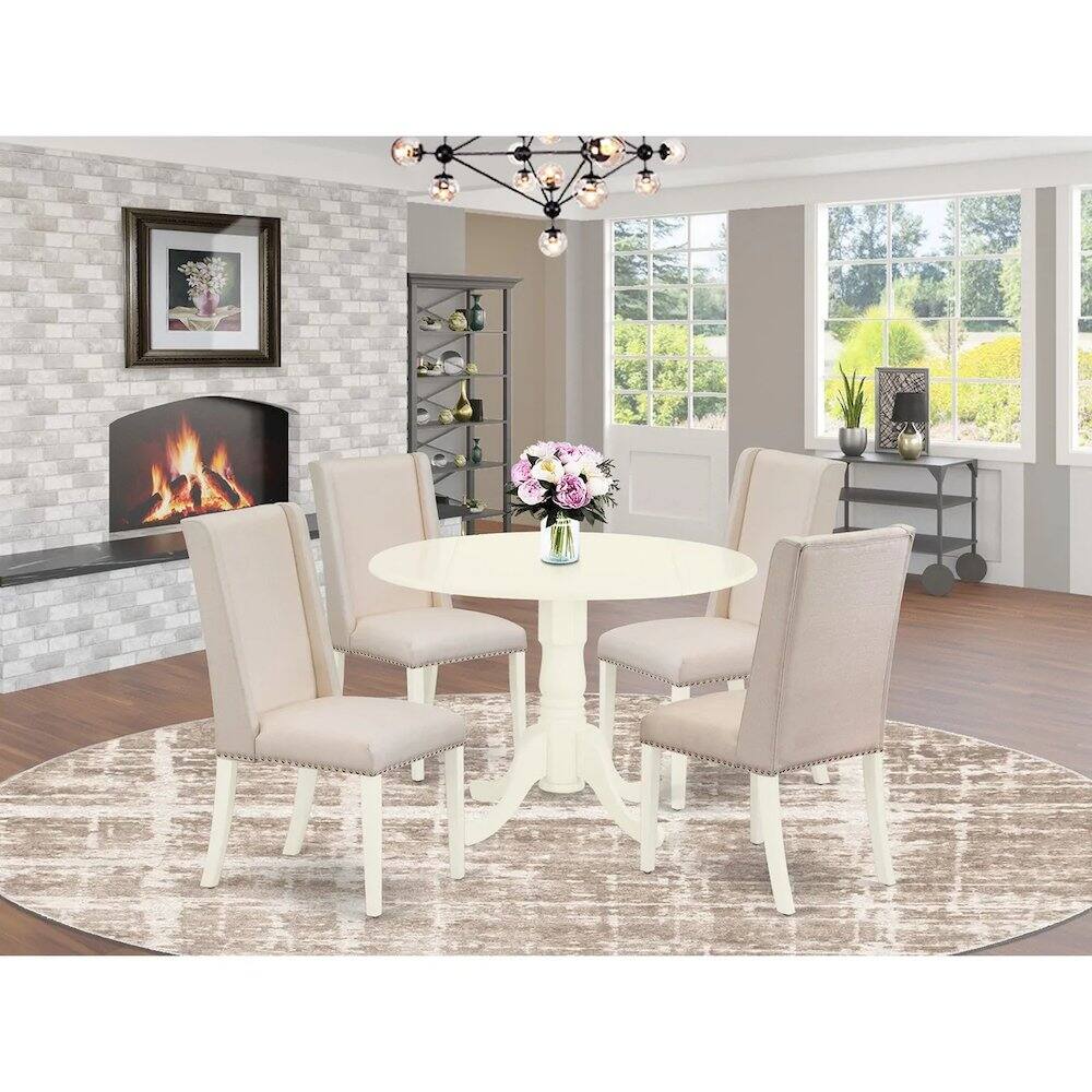 Alt View 7. East West Furniture - Dining Room Set Linen White - Brown.