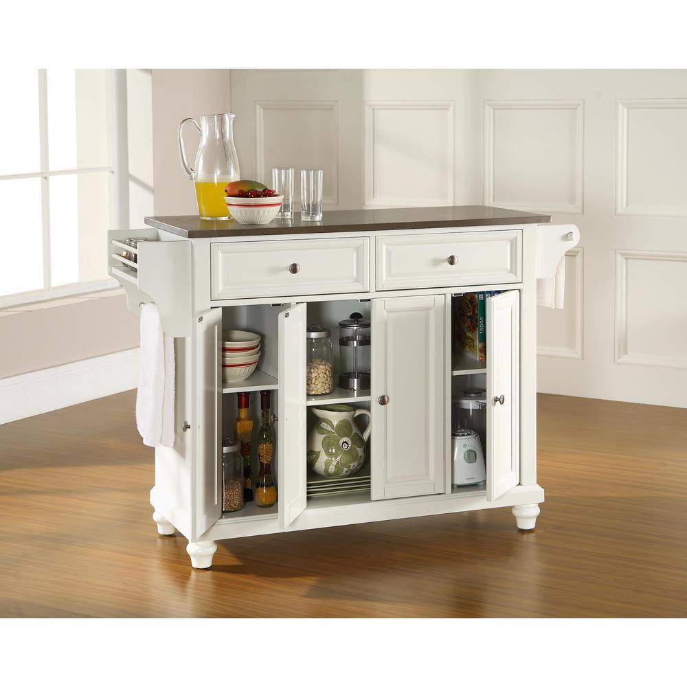 Back. Crosley Furniture - Cambridge Stainless Steel Top Full Size Kitchen Island/Cart - White.