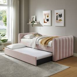Veyla Channel Tufted Performance Velvet Twin Daybed With Trundle by Modway - Pink