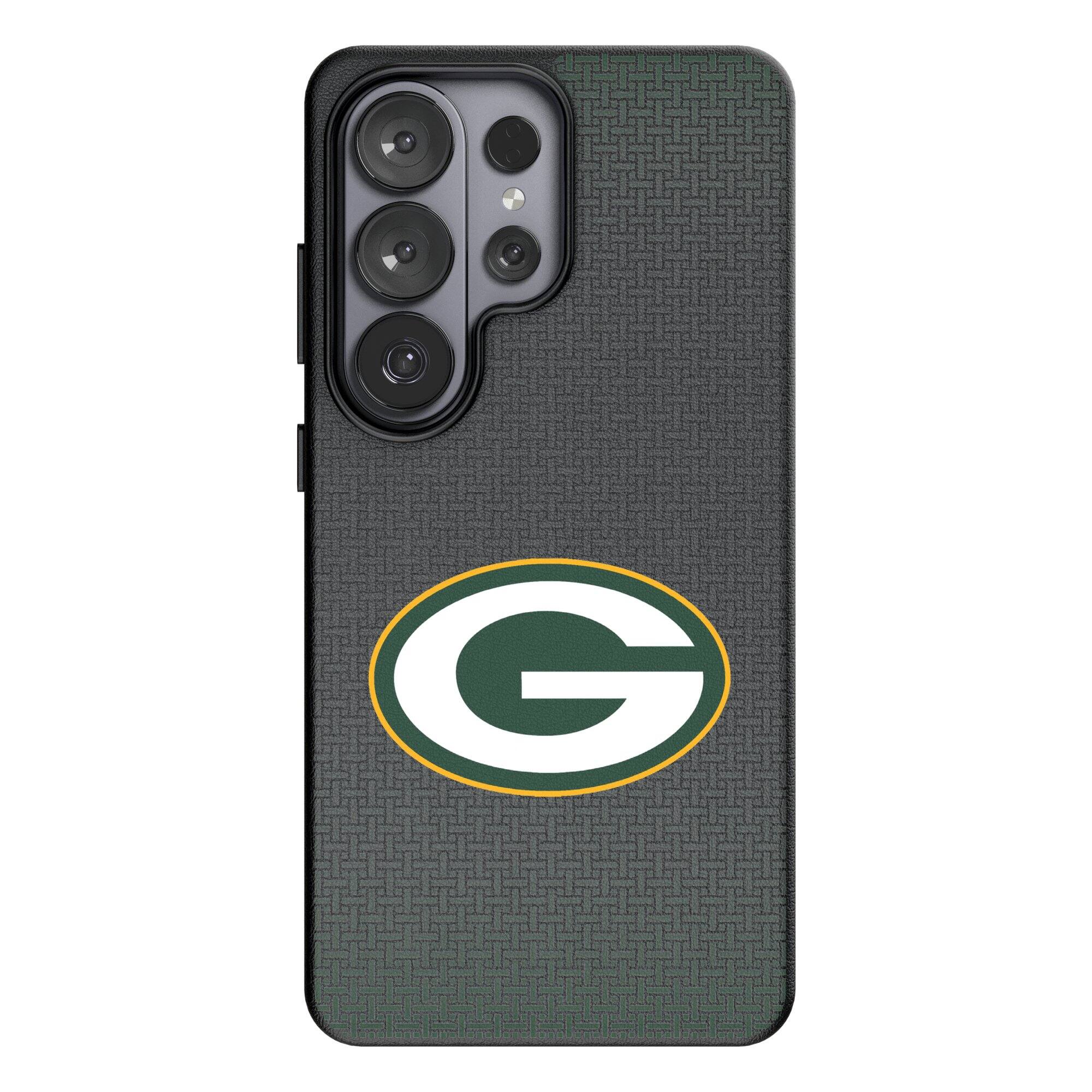 Front. Keyscaper - Green Bay Packers Linen Galaxy Magnetic Bump Case - S24 Ultra - Black.
