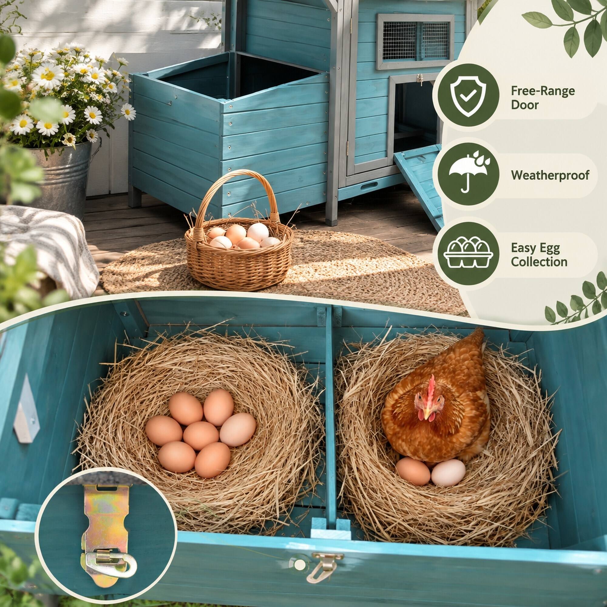 Free-Range Door  
Weatherproof  
Easy Egg Collection