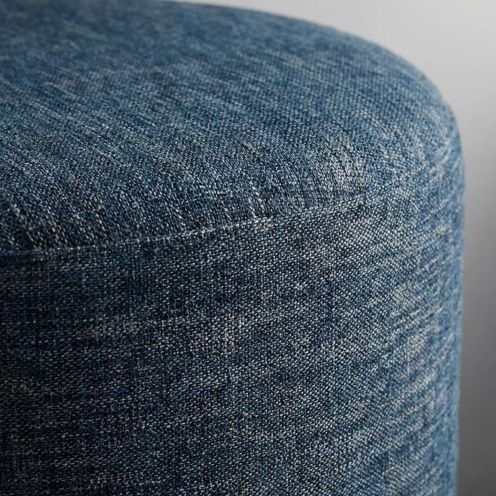 Alt View 1. Outdoor Escape - Round Woven Heathered Fabric Ottoman with Cushioned Top for Outdoor Lounge - Blue.