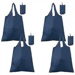 Unique Bargains - 4pcs Foldable Travel Bag Lightweight Polyester Reusable Grocery Tote Pouch for Women and Men Travel Beach Storage - Navy Blue