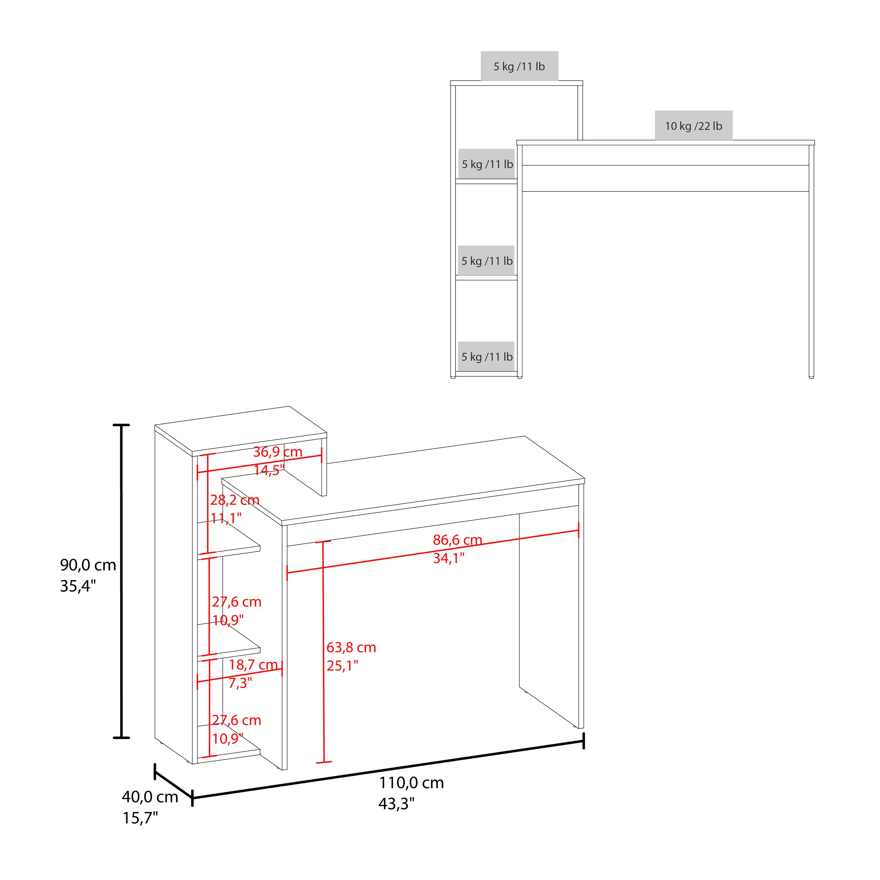 5 kg / 11 lb  
10 kg / 22 lb  

5 kg / 11 lb  
5 kg / 11 lb  
5 kg / 11 lb  

36,9 cm / 14,5"  
28,2 cm / 11,1"  
27,6 cm / 10,9"  
18,7 cm / 7,3"  
27,6 cm / 10,9"  

90,0 cm / 35,4"  
86,6 cm / 34,1"  
63,8 cm / 25,1"  
40,0 cm / 15,7"  

110,0 cm / 43,3"  
40,0 cm / 15,7"  
110,0 cm / 43,3"