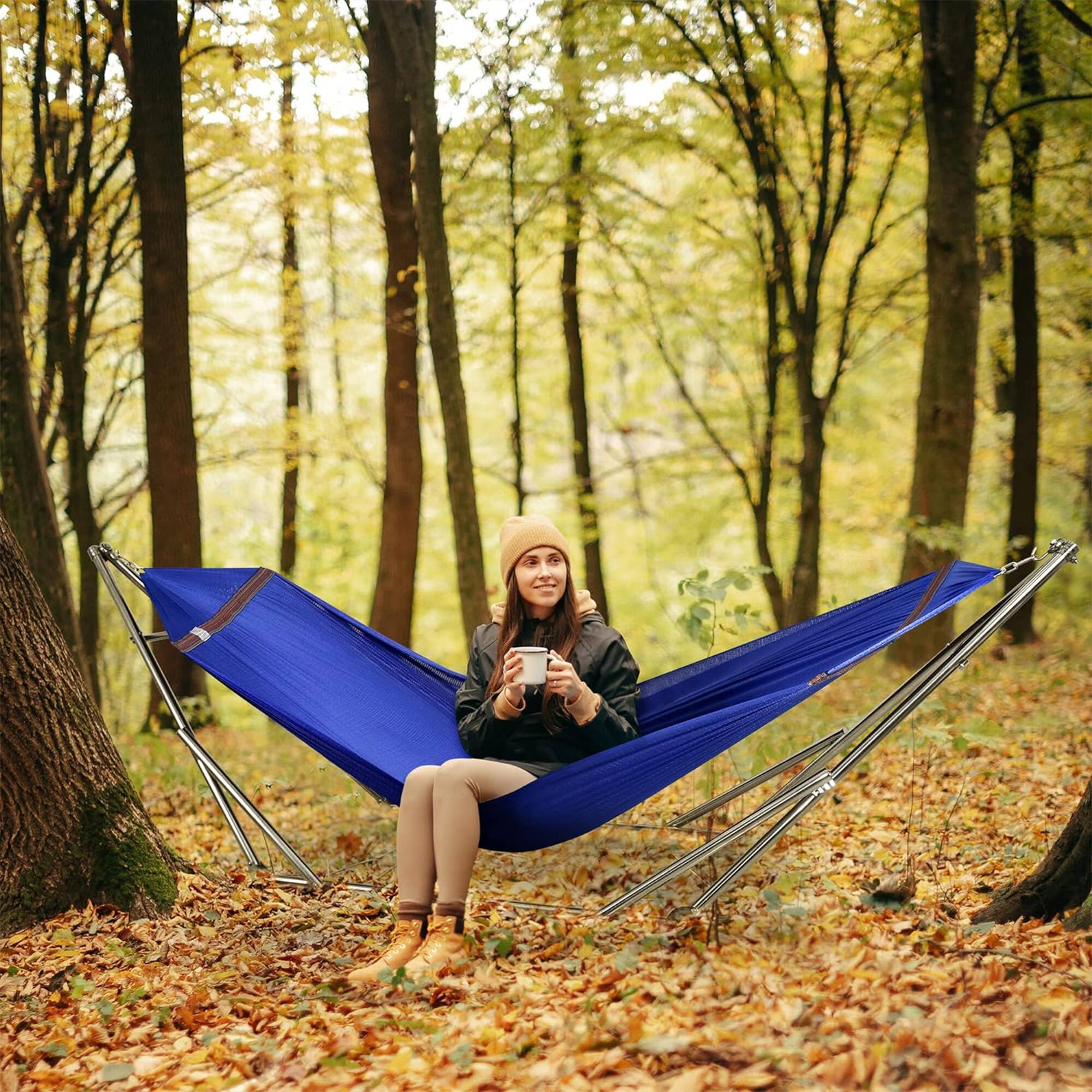 Alt View 5. Tranquillo - Tranquillo Universal 106" Double Hammock with Adjustable Stand and Bag, Blue - Blue.