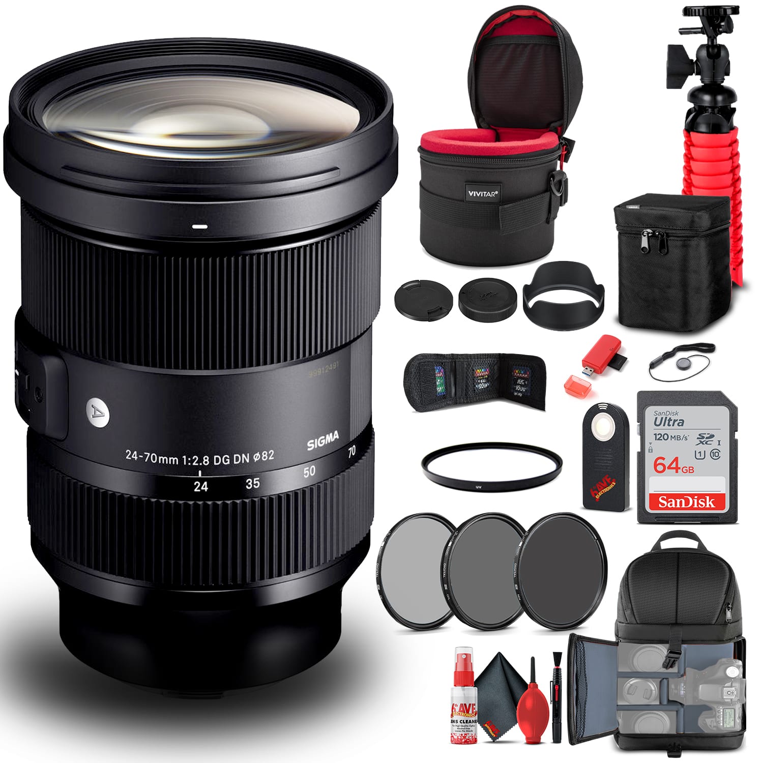 Sigma - 24-70mm f/2.8 DG OS HSM Art Lens for Nikon F (576955) Bundle - Black