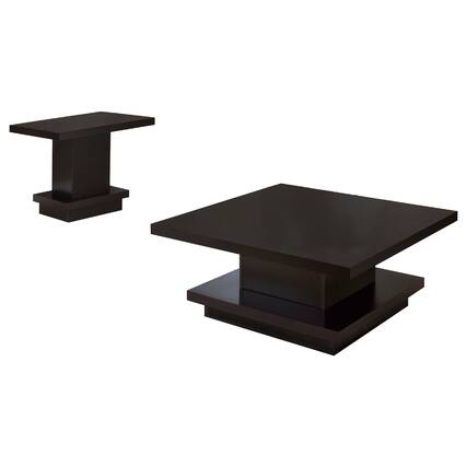 Front. Manhattan Lane - Reese 2Pc Square Coffee and End Table Set, Tiered Design, Wood - Cappuccino Brown.