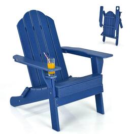Costway - Folding Patio Adirondack Chair Weather Resistant Cup Holder Yard - Navy