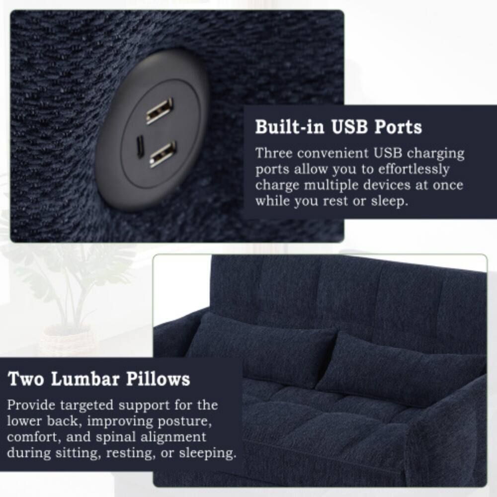 Built-in USB Ports  
Three convenient USB charging ports allow you to effortlessly charge multiple devices at once while you rest or sleep.

Two Lumbar Pillows  
Provide targeted support for the lower back, improving posture, comfort, and spinal alignment during sitting, resting, or sleeping.