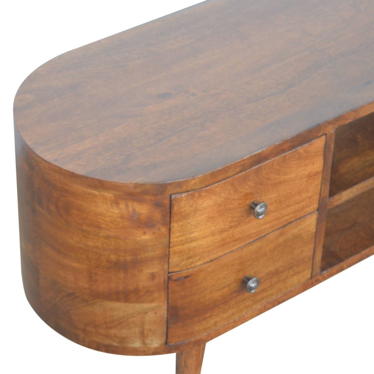 Back. Artisan Furniture - Artisan Furniture Solid Wood Chestnut Rounded Entertainment Unit, 4 Drawers, 2 Shelves, Dark Brown - Brown.