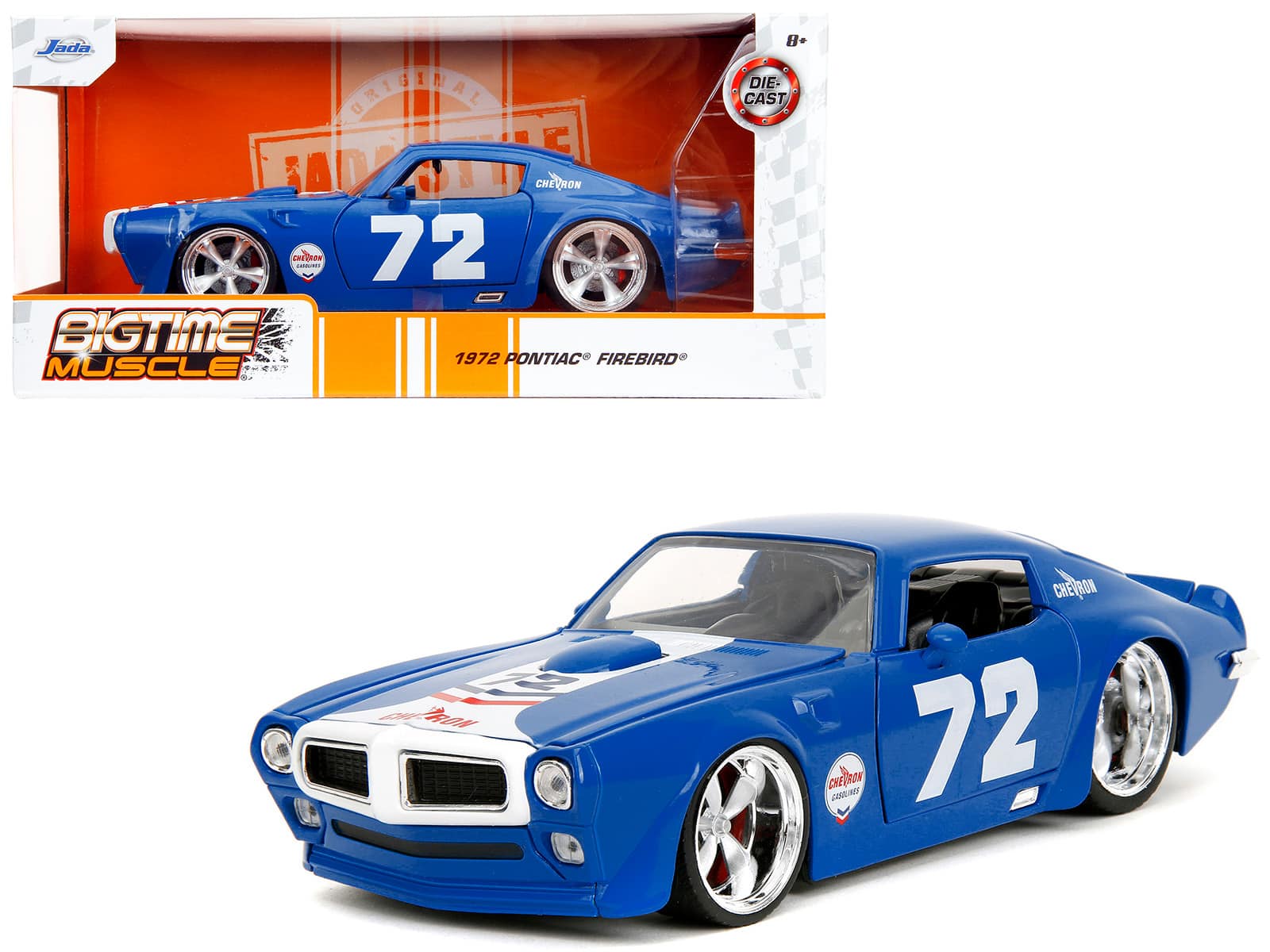 "1972 Pontiac Firebird #72 Blue with White Stripe ""Chevron"" ""Bigtime Muscle"" Series 1/24 Diecast Model Car by Jada" price history on PriceWatchPro