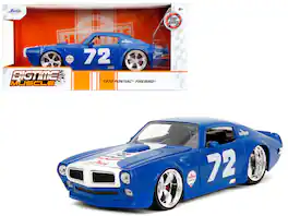 1972 Pontiac Firebird #72 Blue with White Stripe "Chevron" "Bigtime Muscle" Series 1/24 Diecast Model Car by Jada - Multicolor