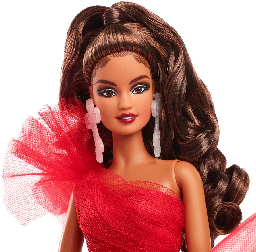 Barbie Signature 2022 Holiday Doll - Collectible With Dark Brown Hair, Red Poinsettia Gown & Display Box