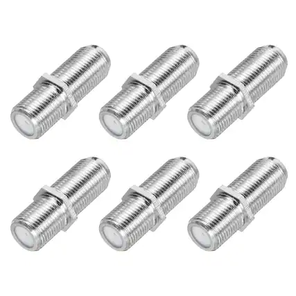 Front. Unique Bargains - 6pcs RG6 Coaxial Connector, F Female to Female, 75 Ohm Nickel Plated, 28x10mm, for Broadcast, Antenna - Nickel.