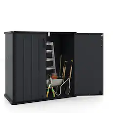 Front. Costway - Costway Outdoor Storage Shed, 23.5 Cu.ft All-Weather Storage Box with Floor, Lockable Door - Black.