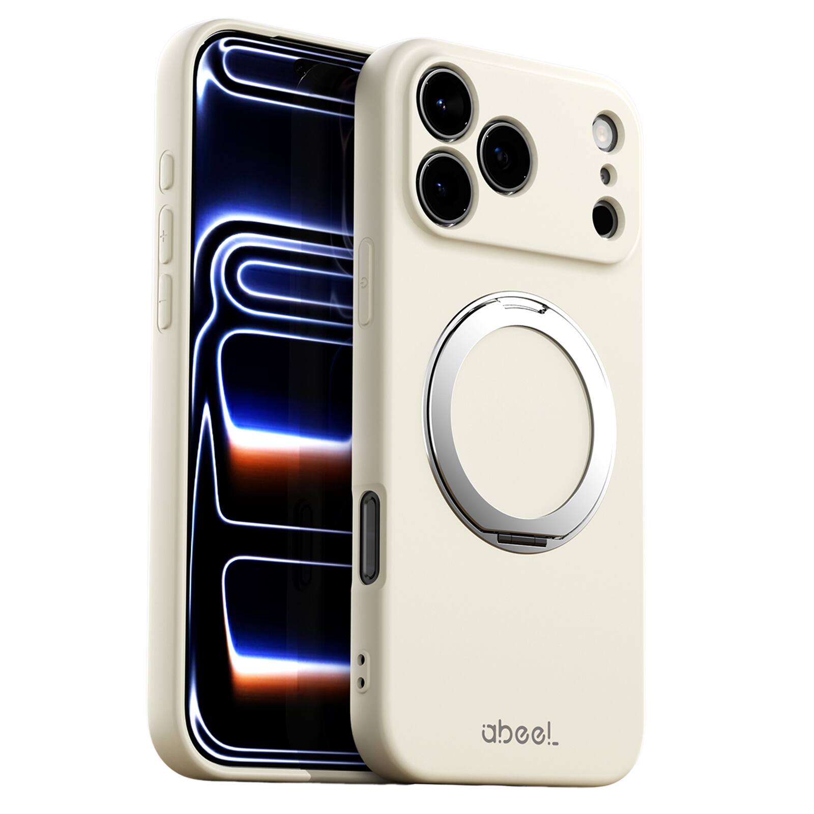 Front. UUCOVER - For iPhone 17 Pro Max Case Shockproof Liquid Silicone Compatible with MagSafe Ring Holder 360° Rotating Stand Cover - Beige.