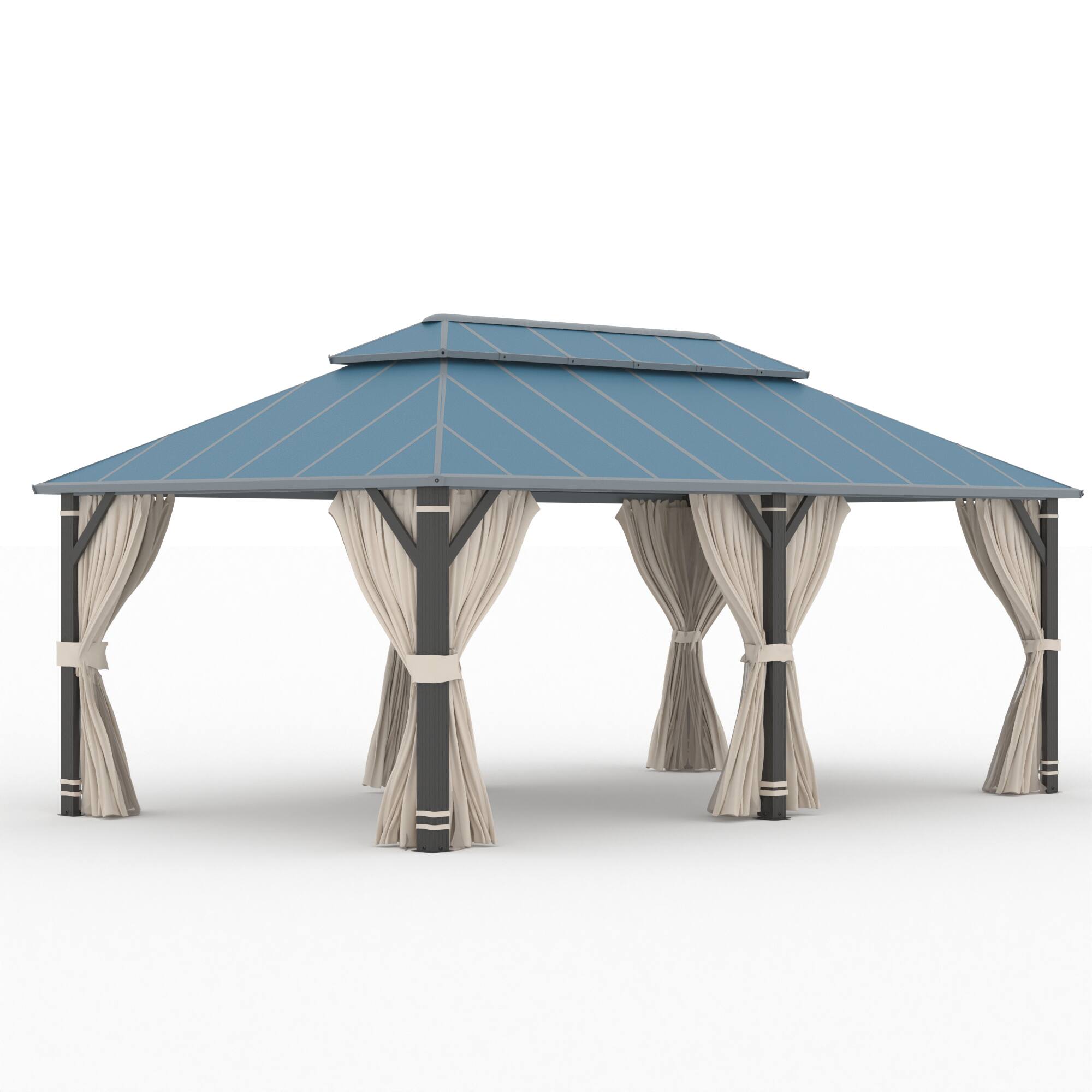 Front. U-HOMY - 12'x20' Hardtop Gazebo, Waterproof Aluminum Pavilion with Netting & Curtains for Patio, Garden - Dusty Blue.