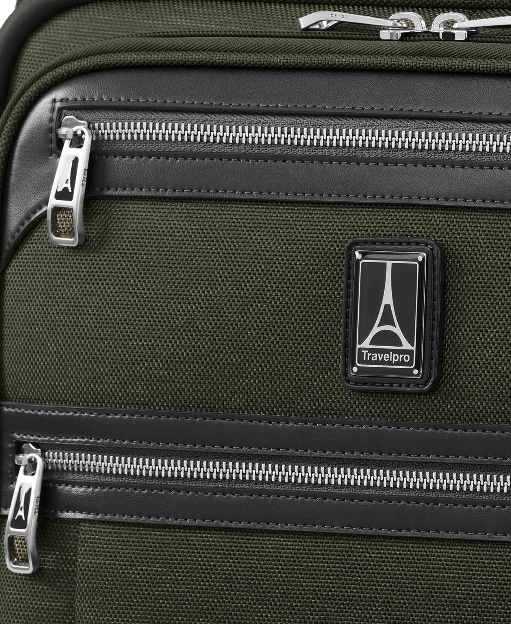 Angle. Travelpro - Travelpro Platinum Elite Softside Expandable Checked Luggage, 8 Wheel Spinner Large Suitcase, TSA Lock, Men and Women - Pilot Green.